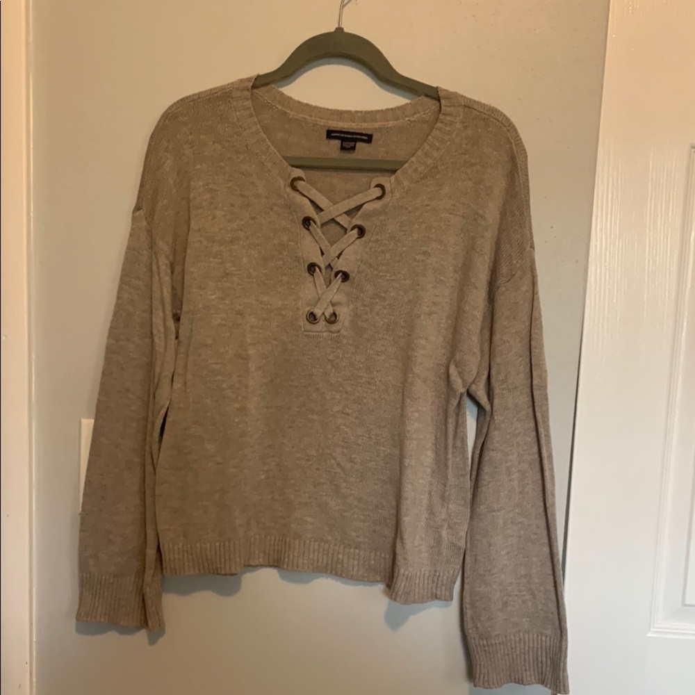 American Eagle Outfitters Cream Long Sleeve Tie Front Sweatshirt